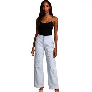 Women's Wide Leg Cargo Pants - Light Gray. SIZE M.